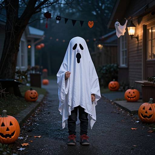 Child Ghost Trick-or-Treating Scene