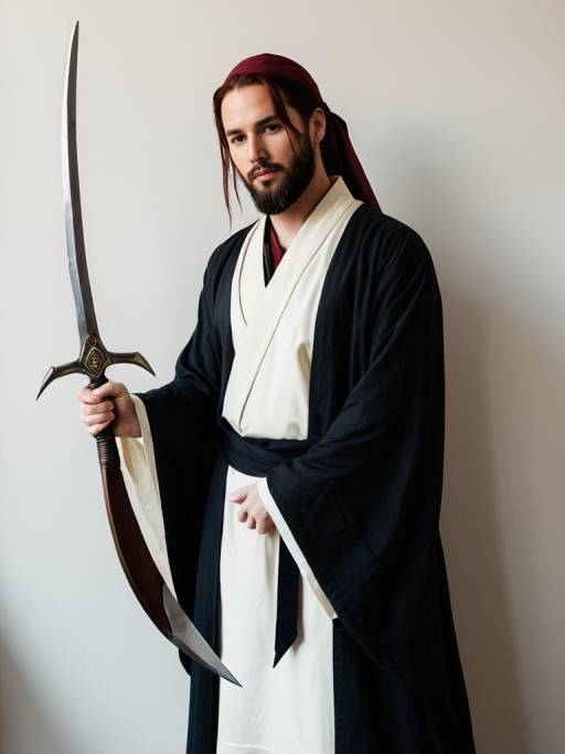 Man in Shank Cosplay Costume Holding Sword