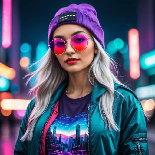 Futuristic Cyberpunk Portrait of Young Woman