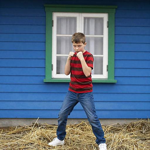 Young Boxer Posing in Colorful Setting