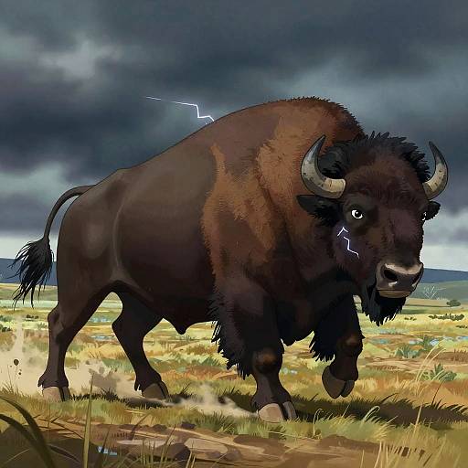Fearless Bison Charging Stormy Plains