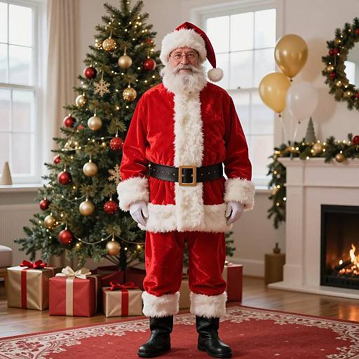 Festive Elderly Man in Santa Outfit