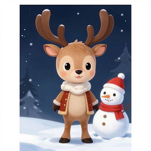Cute Baby Rudolf with Snowman