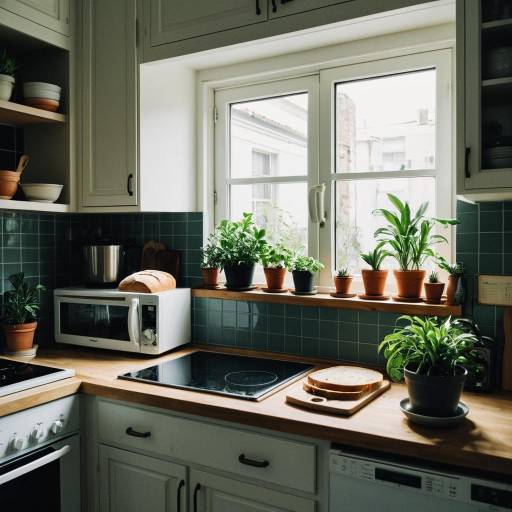 Plant-Filled Kitchen with Cooking Essentials