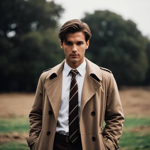 Young Man in Trench Coat Outdoors