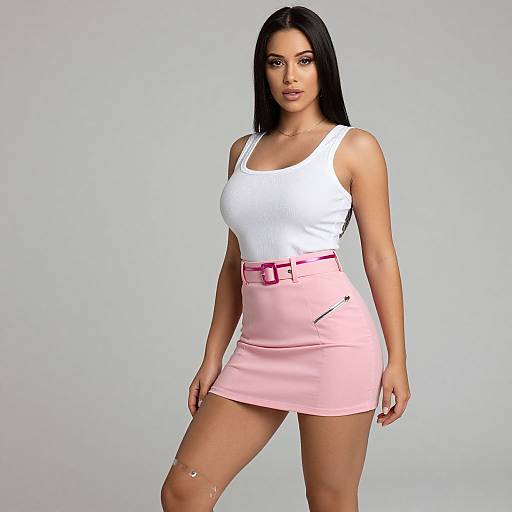 Casual Chic Woman in Pink Mini Skirt