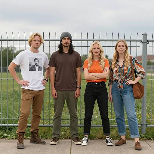 Outdoor Group Photo by Metal Fence