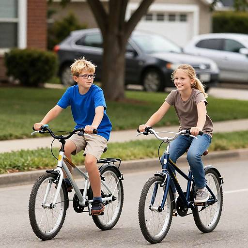 Joyful Children Biking in Suburbia