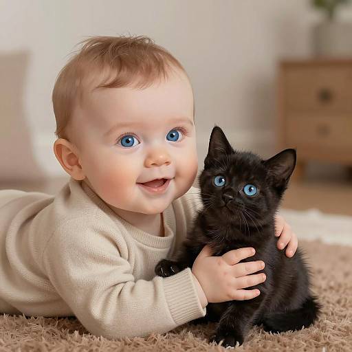 Adorable Baby and Kitten Scene