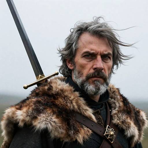 Intense Portrait of a Middle-Aged Warrior