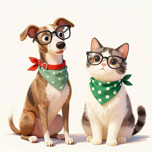 Charming Cartoon Whippet and Cat Duo
