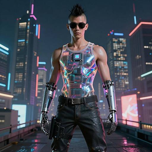 Androgynous Cyberpunk Masterpiece in Neon City
