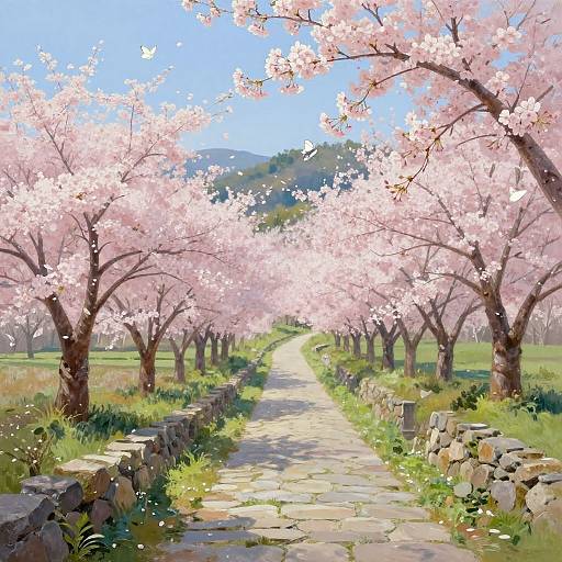 Blooming Cherry Orchard Oil Painting