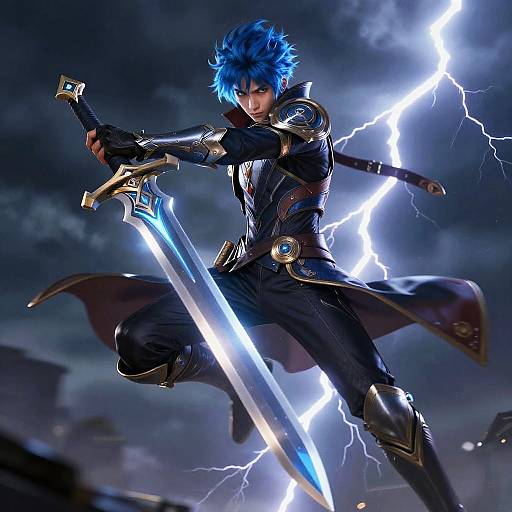 Blue-Haired Hero's Lightning Battle