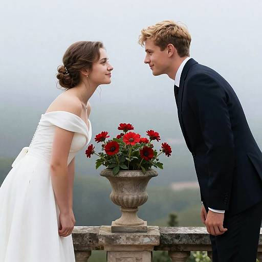 Romantic Balcony Scene with Elegant Couple