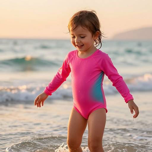 Joyful Girl Playing on Beach Sunset