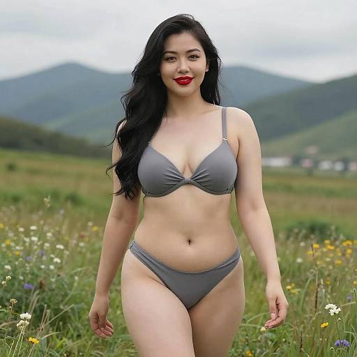 Confident Curvy Woman in Meadow