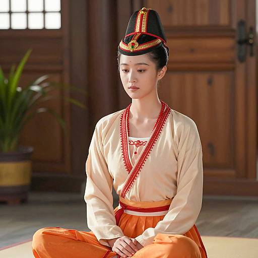 Serene Young Woman in Traditional Attire