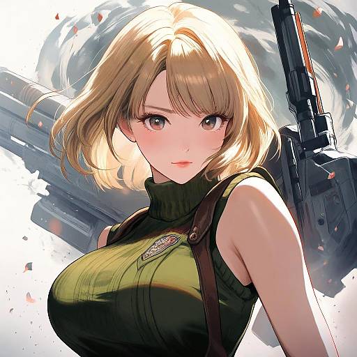 Illustration of Ashley graham, resident evil in the style of Pentagon (railgun ky1206)