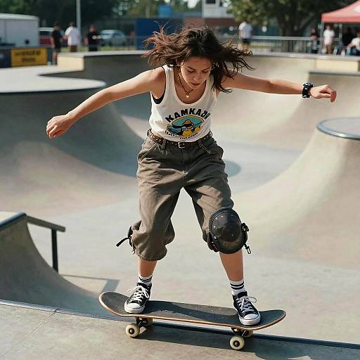 Sassy Rebel Skateboarder: Gritty Film Still