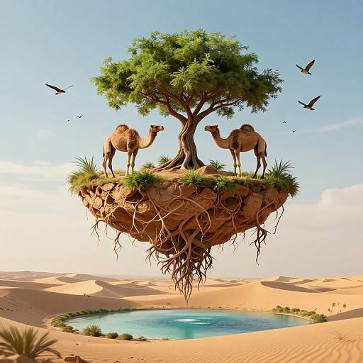 Floating Desert Island with Camels