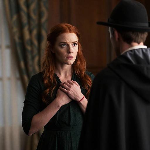 Dramatic Encounter: Woman and Cloaked Man