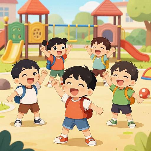 Energetic Kids Playing in Schoolyard