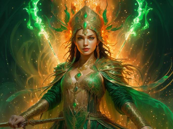 Fantasy Warrior Queen with Mystic Green Magic