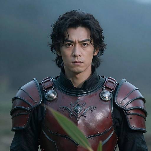 Serious Man in Armored Red and Black