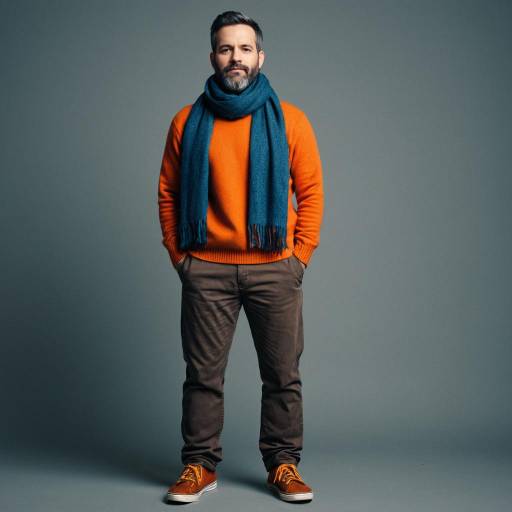 Man in Orange Sweater and Blue Scarf