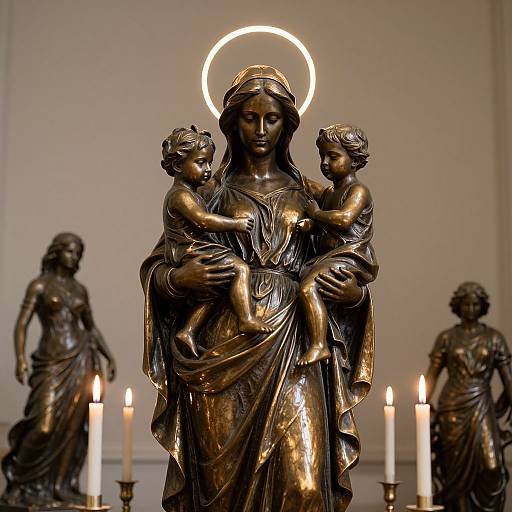 Bronze Statue of Woman and Child