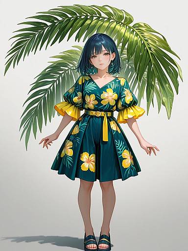 Realistic Woman in Tropical Playsuit