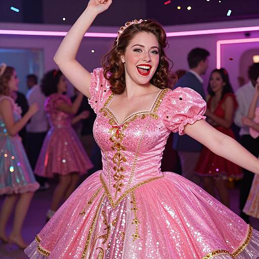 Joyful Woman Dancing in Neon Party