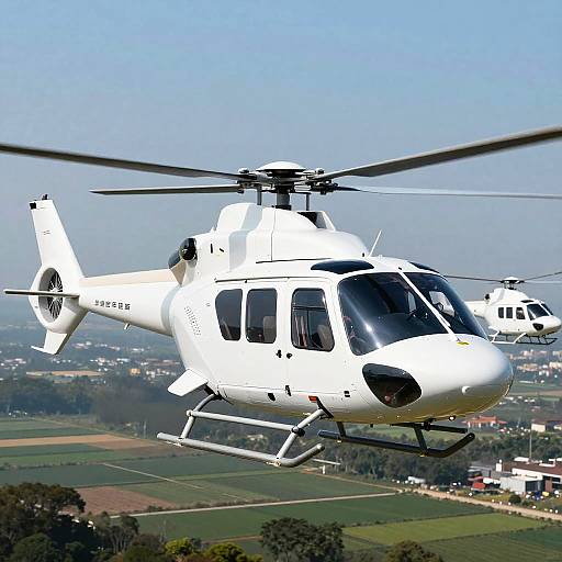 Futuristic White Helicopter Over Countryside