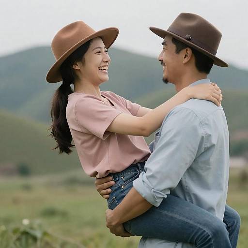 Happy Couple Outdoors Embracing