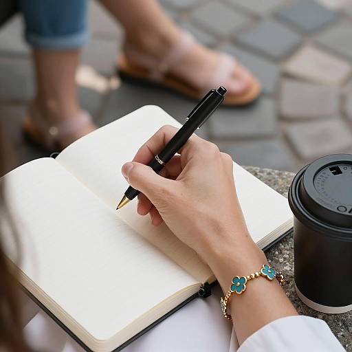 Hand Writing in Notebook with Coffee