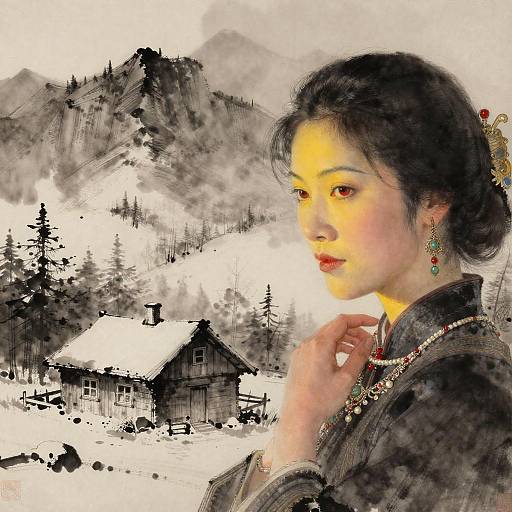 Elegant Mountain Cottage with Portrait