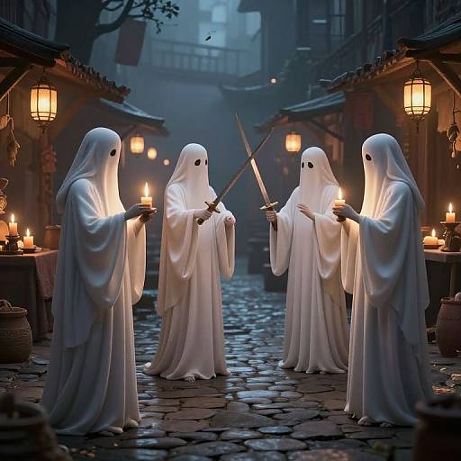 Ethereal Ghosts in Haunted Marketplace