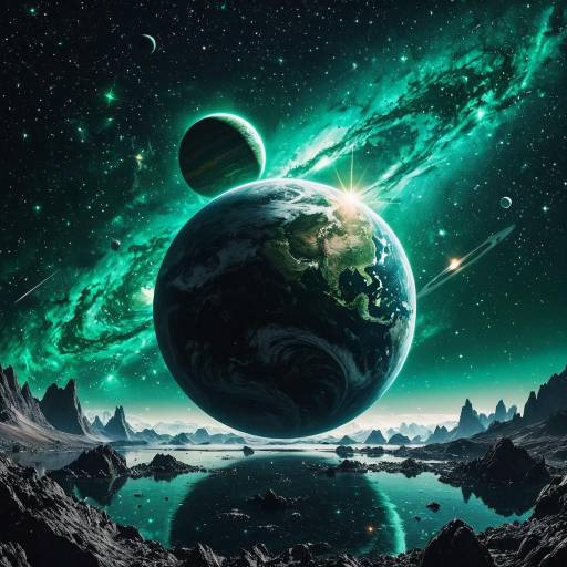 Emerald Star and Water Planet in Crystal Nebula