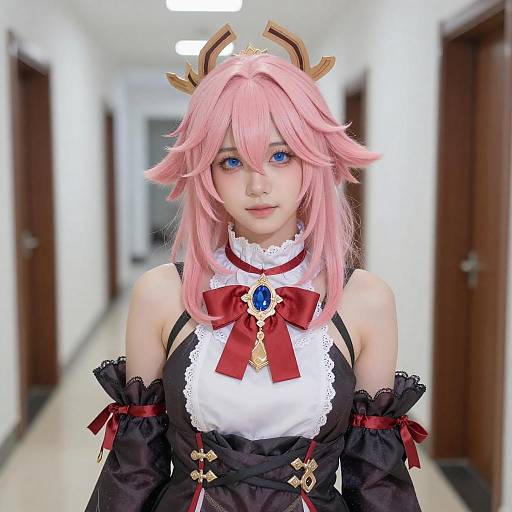 Young Woman in Colorful Cosplay Outfit