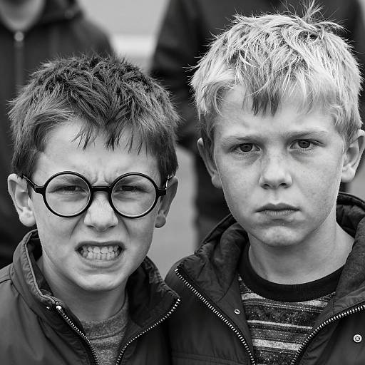 Emotive Black-and-White Portrait of Boys