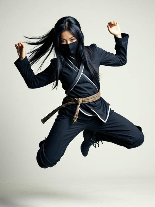 Woman in Ninja Costume Jumping