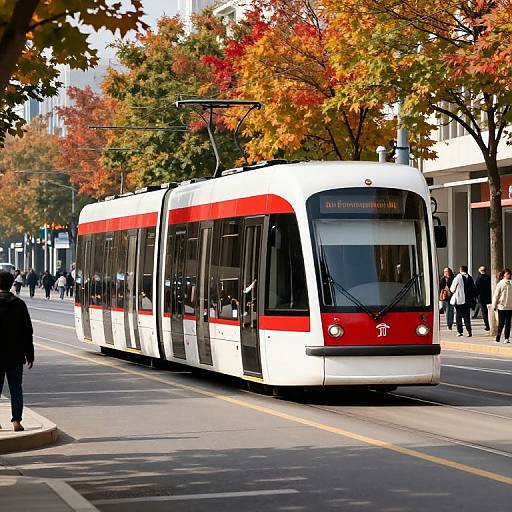 Sleek Modern Tram in Autumn City