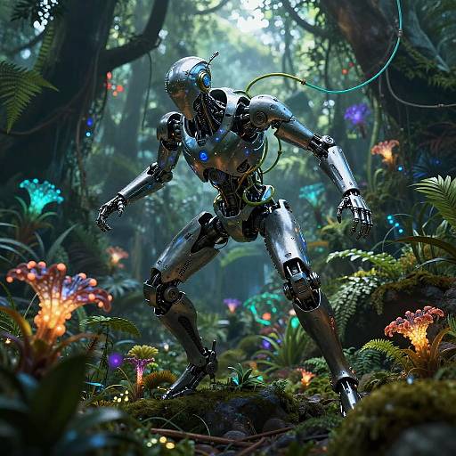 Cyberborg Scout in Bioluminescent Jungle