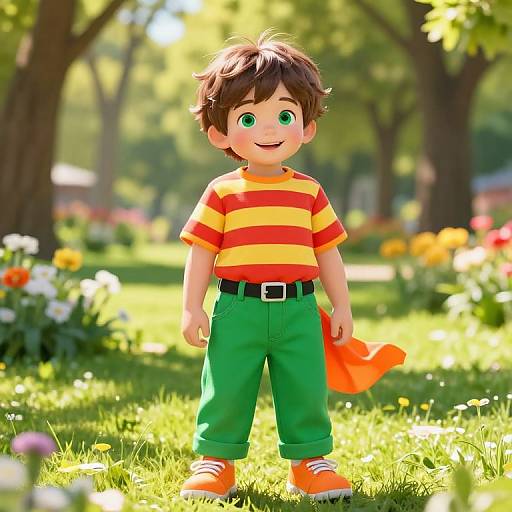 Cheerful Boy in Sunny Park