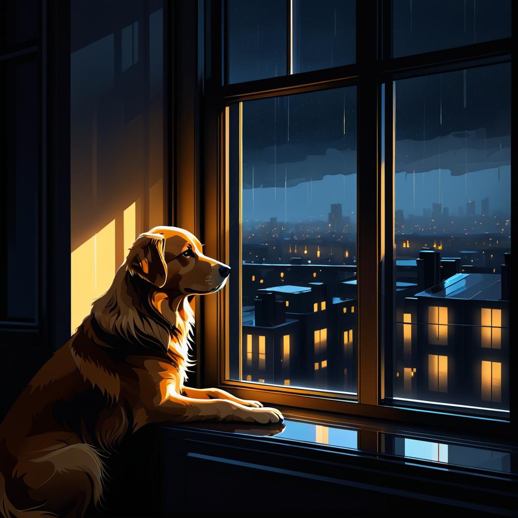 Moody Digital Art of a Pet in Rain