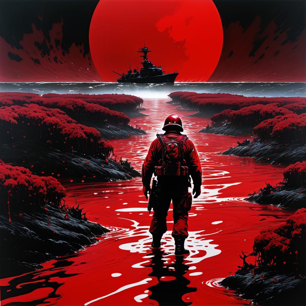 Soldier Amidst Crimson Sea of Corpses