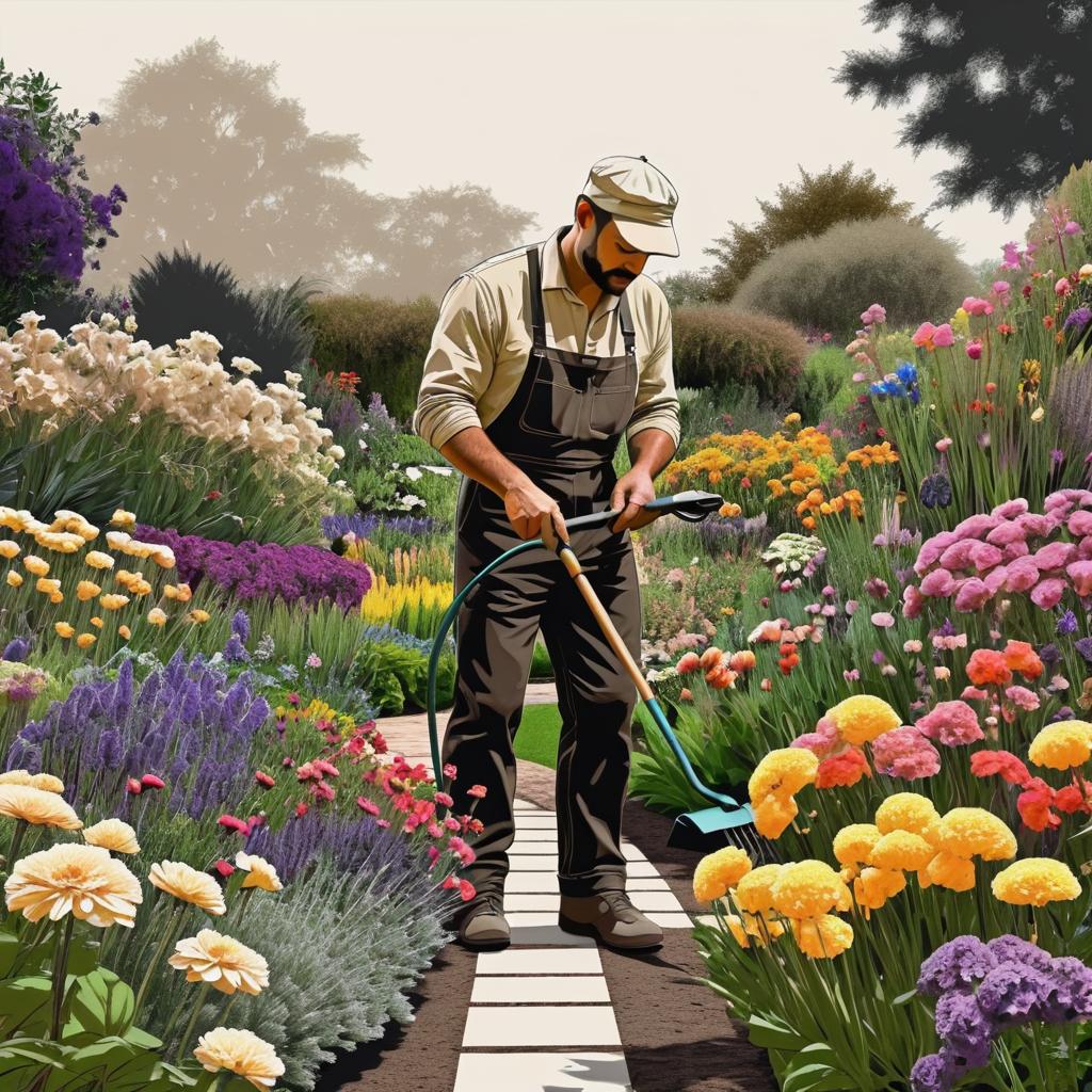 Modern Realism: Gardener in Flower Garden