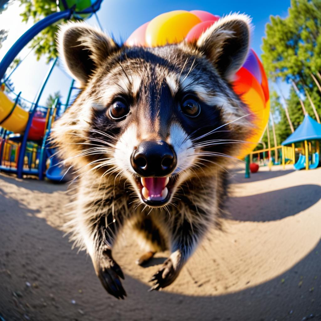 Goofy Stretched Raccoon in Playground