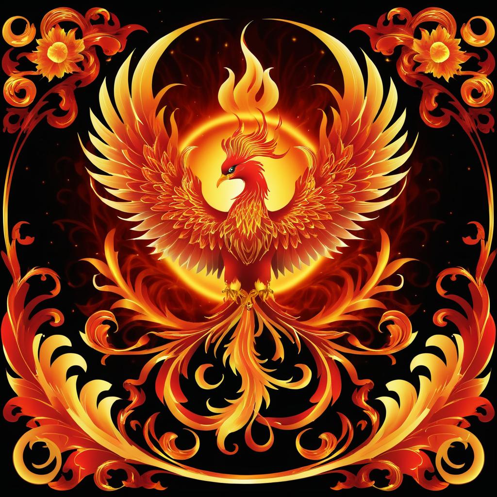 Elegant Phoenix in Fiery Embrace